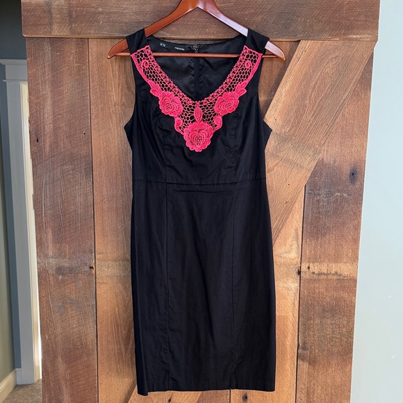 Maurices Dresses & Skirts - Maurices Black Midi Dress with Pink Lace Detail
